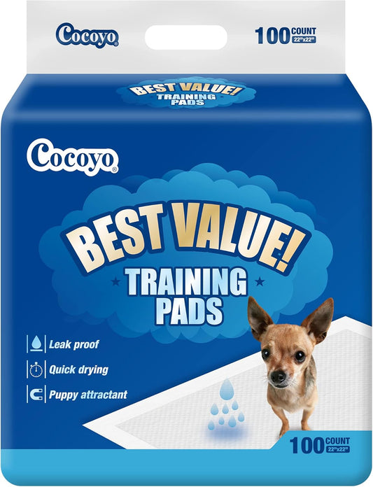 HOTCOCOYO Best Value Training Pads, 22" x 22", 100 Count, White & Blue Puppy Pads