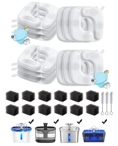 HOTVeken Cat Water Fountain Filters, 4 Pack Replacement Filters & 4 Pack Replacement Pre-Filter Sponges Set for 50oz, 84oz, 95oz or 108oz Automatic Pet Fountain Dog Water Dispenser