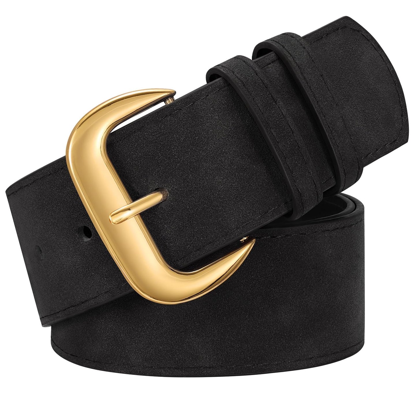 HOTWHIPPY Wide Chunky Belt for Women Dresses Fashion Ladies Thick Leather Belt with Gold Buckle