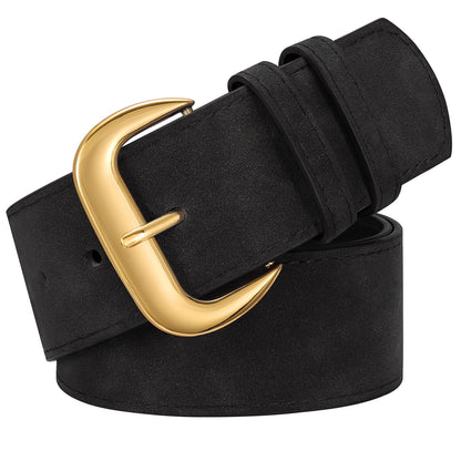 HOTWHIPPY Wide Chunky Belt for Women Dresses Fashion Ladies Thick Leather Belt with Gold Buckle