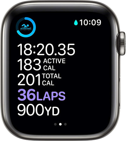 HOTApple Watch Series 6 (GPS + Cellular, 44mm) - Graphite Stainless Steel Case with Black Sport Band (Renewed)