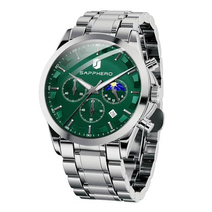 HOTSAPPHERO Chronograph Watches for Men, Original Business Casual Stainless Steel Analog Watch 50M Waterproof Luminous Watches with Date Dial, Mens Gift
