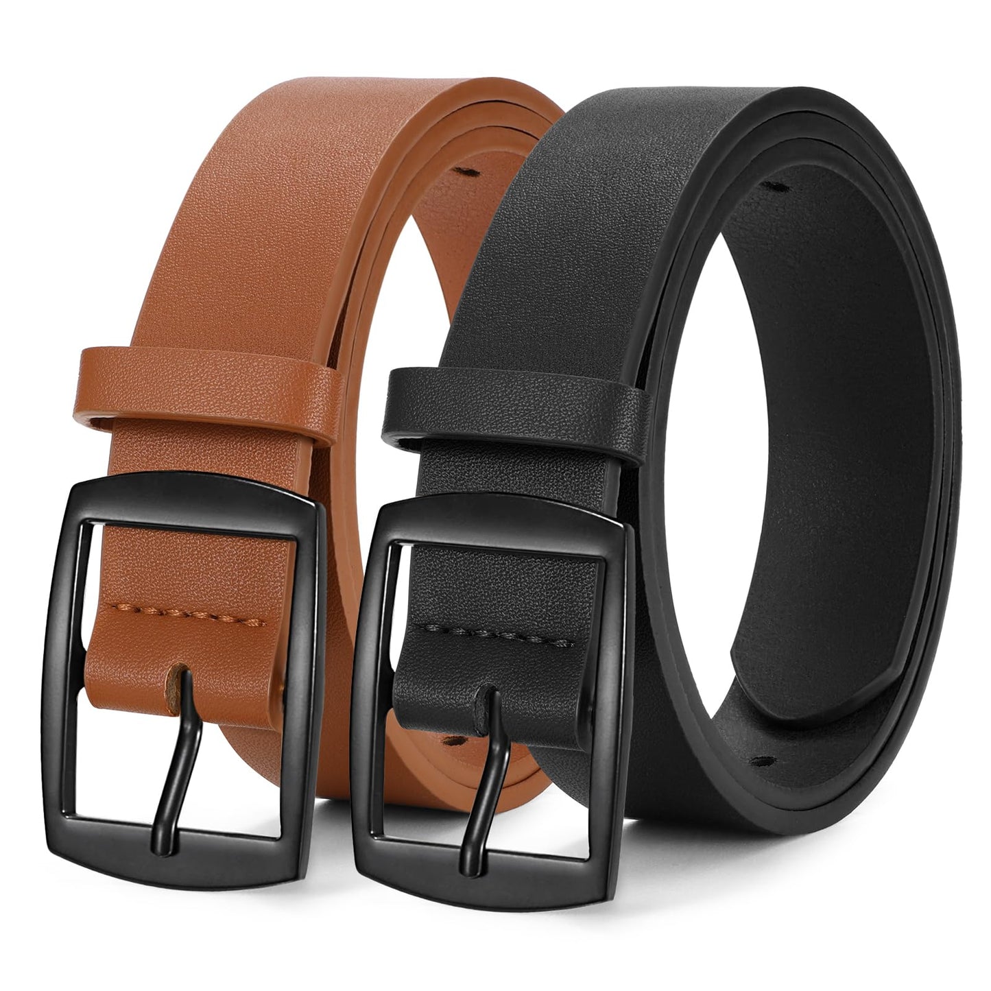 HOTWERFORU 2 Pack Women Leather Belts for Jeans Pants Fashion Leather Belts for Women Waistband with Gold Pin Buckle