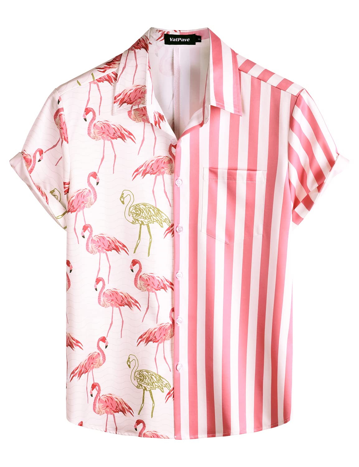 HOTVATPAVE Mens Hawaiian Flamingo Shirt Casual Tropical Summer Beach Shirts | Animal Print, Button Down Short Sleeve, Stylish, Untucked, Vacation, Floral, Cruise, Date, Party, Rave, Concert, Pocket