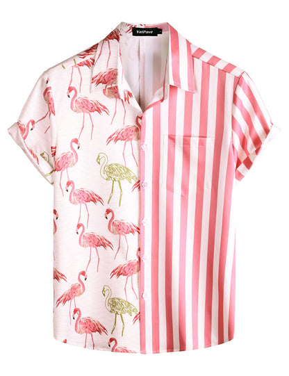 HOTVATPAVE Mens Hawaiian Flamingo Shirt Casual Tropical Summer Beach Shirts | Animal Print, Button Down Short Sleeve, Stylish, Untucked, Vacation, Floral, Cruise, Date, Party, Rave, Concert, Pocket
