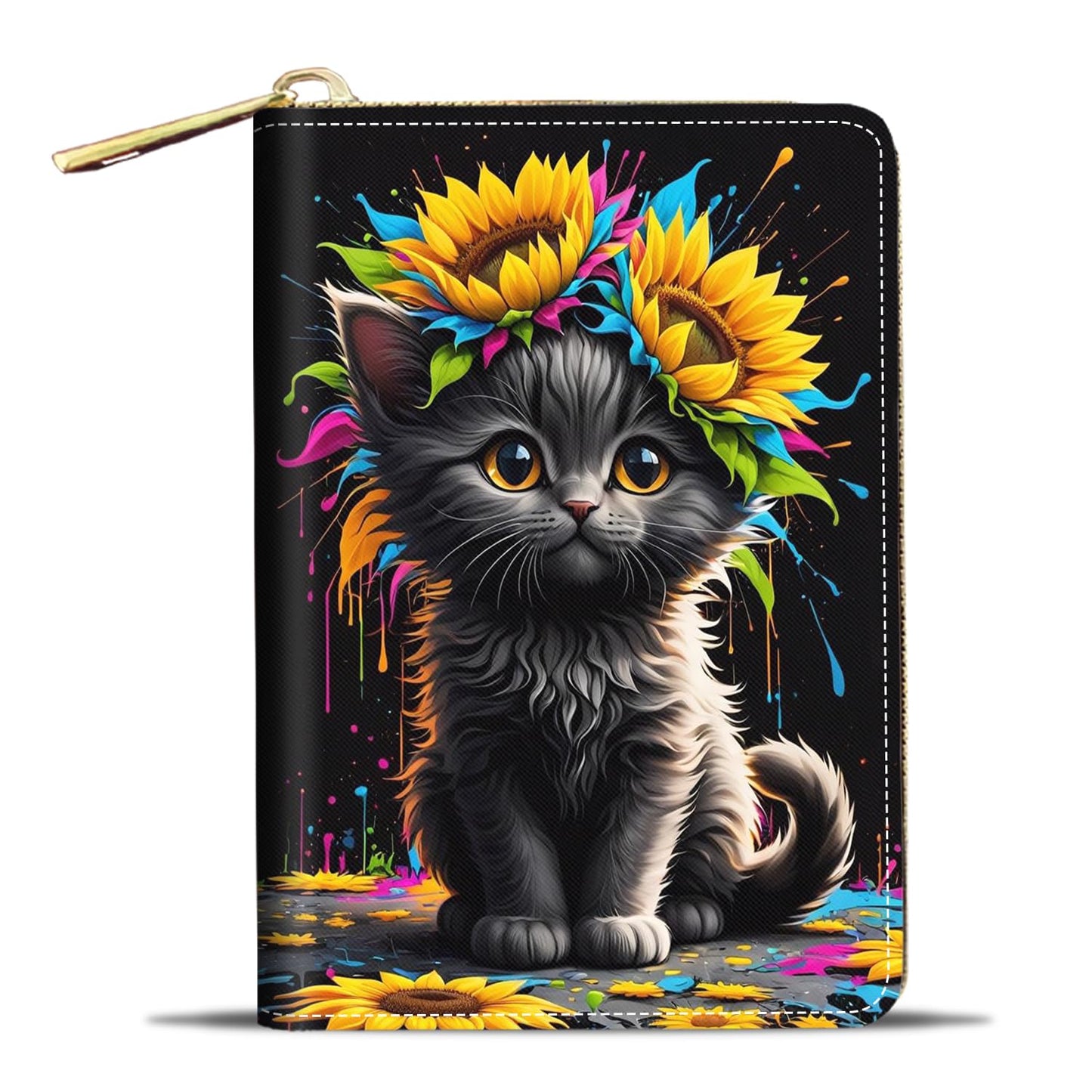 HOTCredit Card Holder Wallets for Women, Small RFID Wallet Slim Leather Card Organizer Case with Zipper, Retro Music Cassette