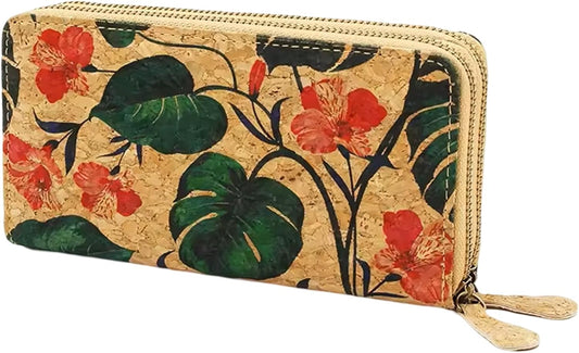HOTHandmade Cork double zipper wallet, 100% Cork Lightweight durable, natural vegan organic sustainable Eco friendly gift