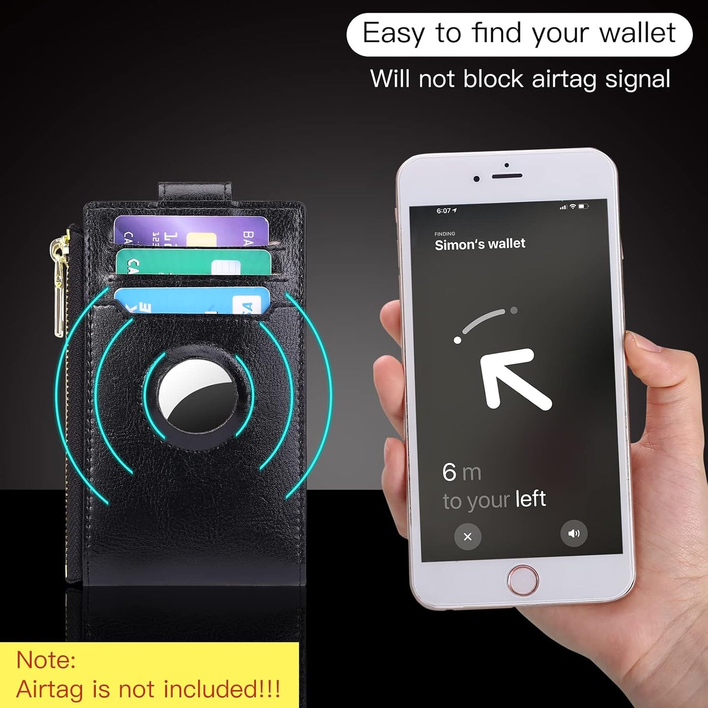 HOTFALAN MULE Air-tag Womens Wallet Genuine Leahter Bifold Credit Card Holder with Built-in Integrated Case
