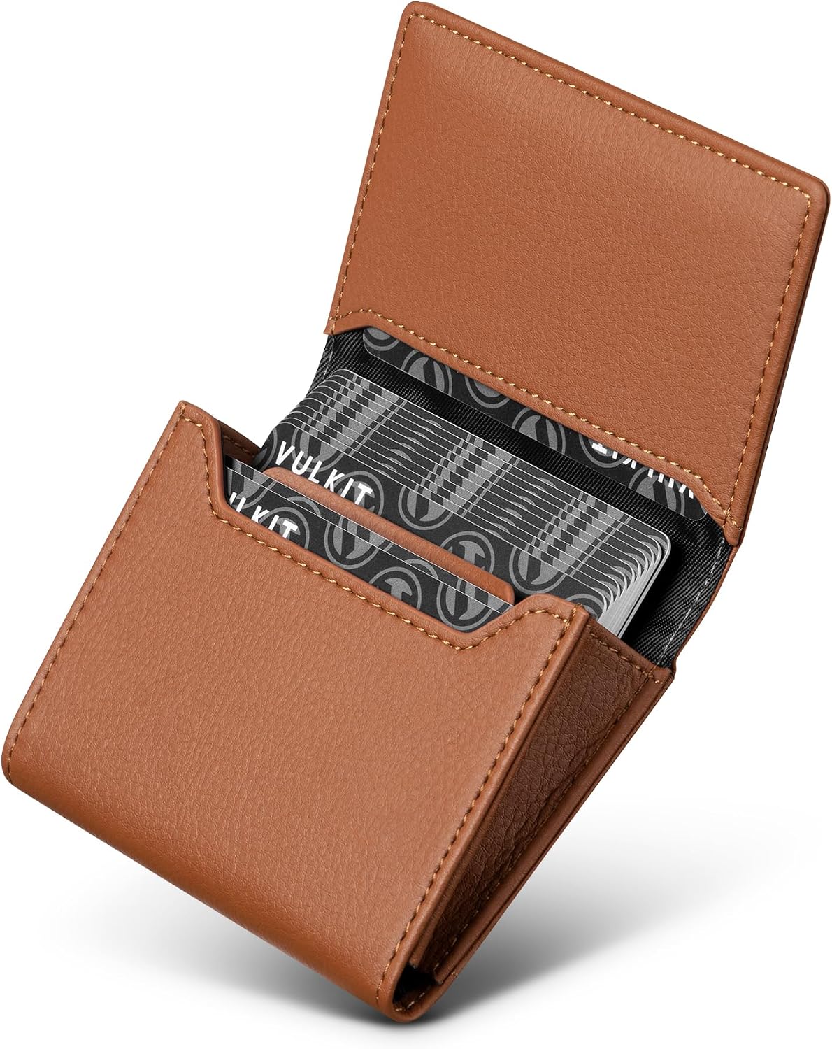 HOTReal Leather Business Card Holder Premium RFID Blocking Card Case with ID Window and Magnetic Closure Holds Up to 40 Business Cards (Grain Brown)