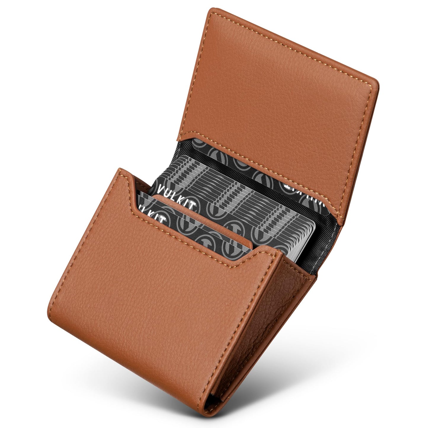HOTReal Leather Business Card Holder Premium RFID Blocking Card Case with ID Window and Magnetic Closure Holds Up to 40 Business Cards (Grain Brown)
