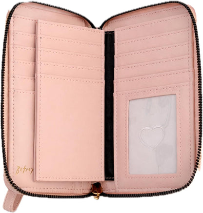 HOTBetsey Johnson Women’s Zip Around Wallet with Quilted Heart Design & Wristlet Strap (Pink)