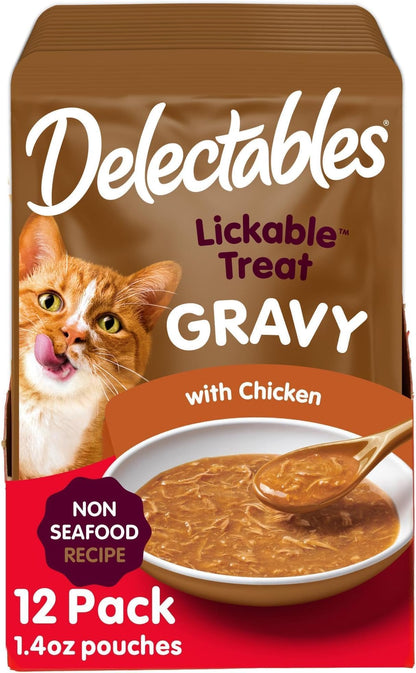 HOTDelectables Lickable Treat Gravy Wet Cat Treat Variety Pack, Food Topper, Hydrating, Grain-Free, No Fillers, By-Products, Added Preservatives, 1.4oz Pouch, 12ct