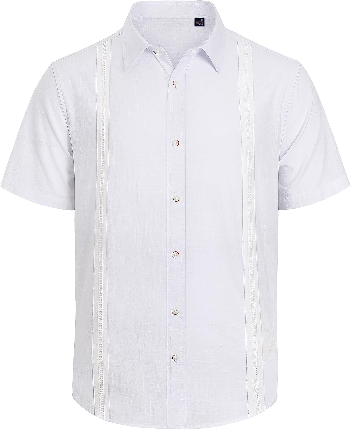 HOTMens Linen Textured Shirt Short Sleeve Button Down Cuban Guayabera Shirt | 100% Cotton, Casual Wear, Lightweight Breathable, Summer Beach, Untucked, Relaxed Fit, Vacation, Cruise, Camp, Collared