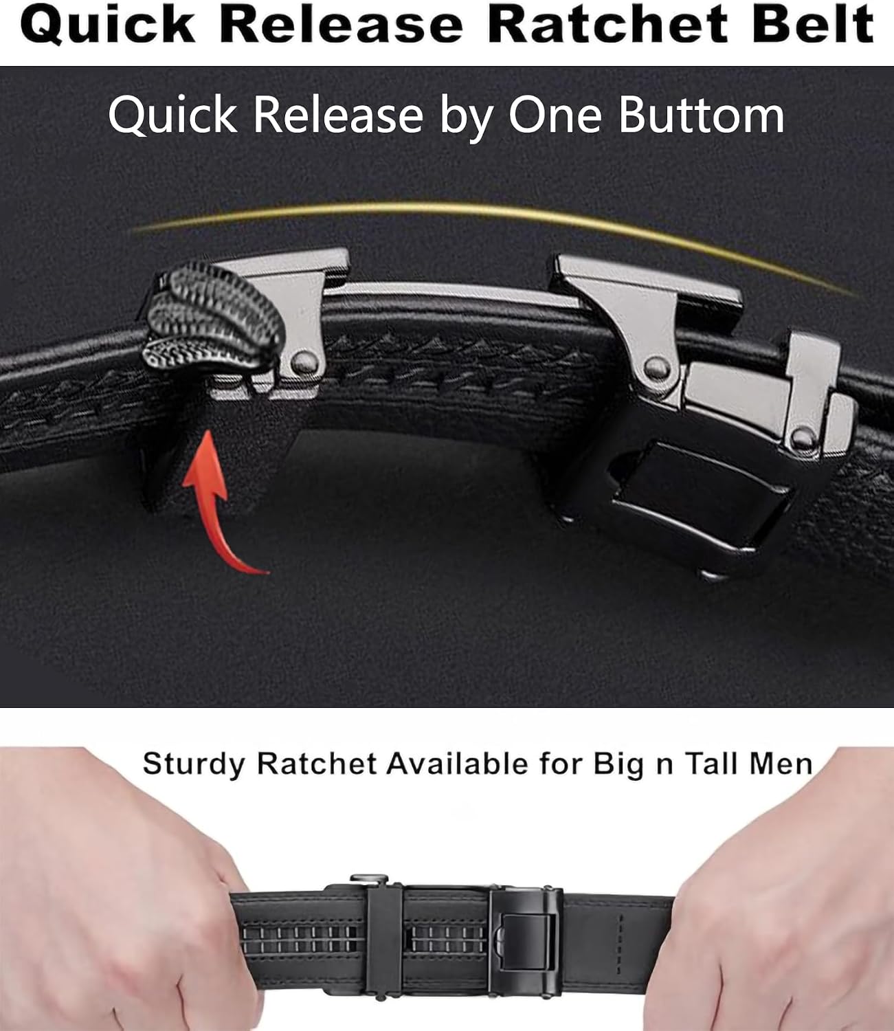 HOTMen's Leather Belt Ratchet Belt Dress with Premium Leather Slide Belt with Easier Adjustable Automatic Buckle Casual Accessories for Every Occasion (49in)