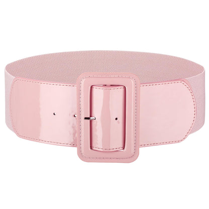 HOTJASGOOD Women Wide Stretchy Belt Vintage Elastic Waist Belt for Dresses Fashion Ladies Waist Belt with Patent Square Buckle