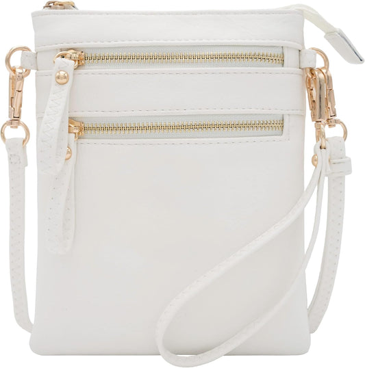 HOTSolene Small Crossbody Bag for Women, Multi Zip Pockets with Detachable Wristlet, Lightweight Travel Purse, Cell Phone Pouch