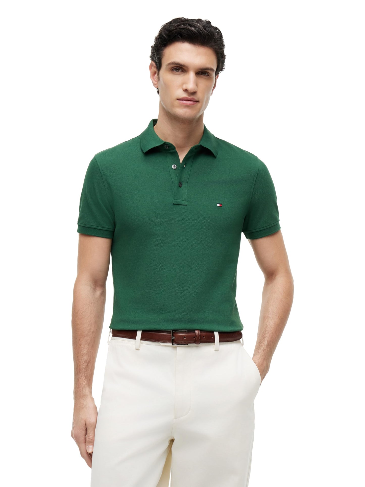 HOTTommy Hilfiger Men's Short Sleeve Polo Shirts in Slim Fit with Stretch and Organic Pique Cotton
