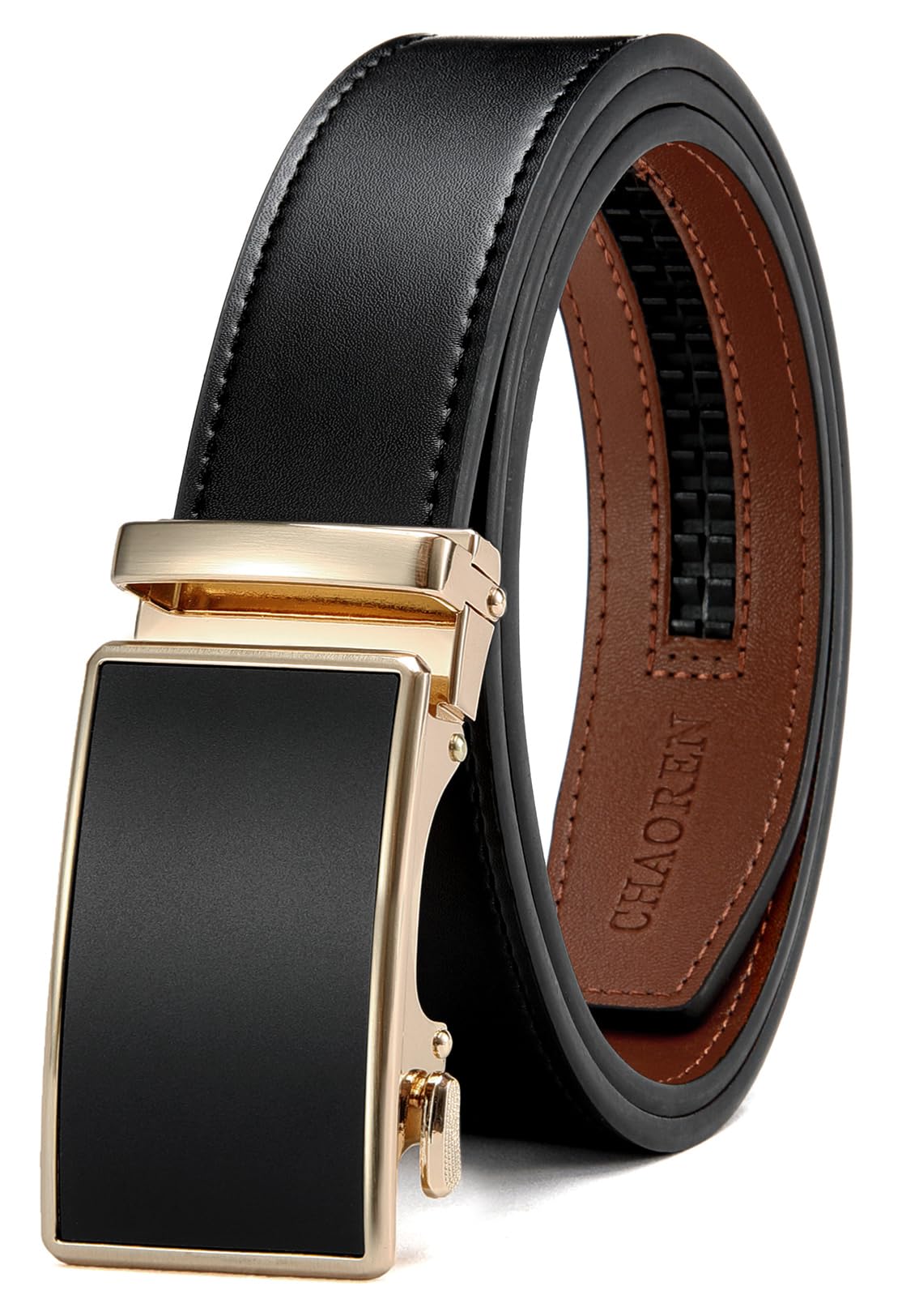 HOTCHAOREN Mens Belt - Mens Ratchet Belt Leather 1 3/8" for Dress Pant - Micro Adjustable Belt Fit Everywhere