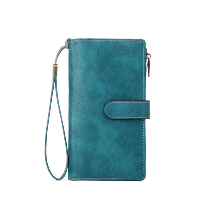 HOTRFID Blocking PU Leather Wallet for Women - Slim Bifold with 16 Card Slots & Zipper Pocket, Compact Designer Purse with Smooth Double Zipper Design
