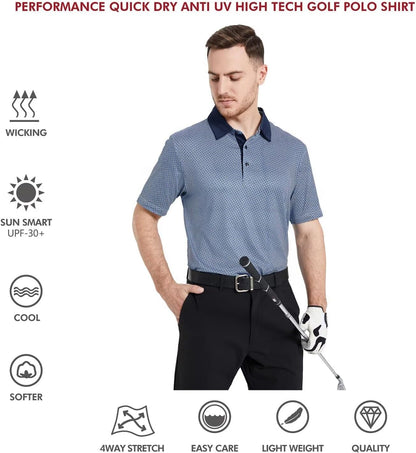 HOTGolf Shirts for Men Dry Fit Short Sleeve Print Performance Moisture Wicking Polo Shirt