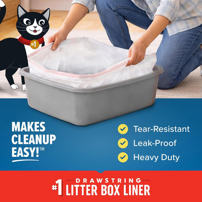 HOTJonny Cat Litter Box Liners: Heavy Duty - Tear & Leak Resistant - Drawstring Close - Jumbo, 15 Count