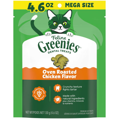 HOTGreenies Feline Natural Dental Cat Treats, Roasted Chicken Flavor, 21 oz | #1 vet-recommended, 36% less tartar in 28 days, cleans to gumline, under 2 calories per treat, natural ingredients