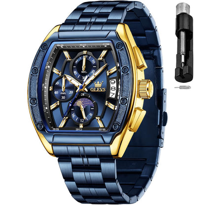 HOTOLEVS Mens Watches Analog Quartz Chronograph Square Dress Watch for Man Stainless Steel or Leather Band Waterproof Luminous Date Male Watch