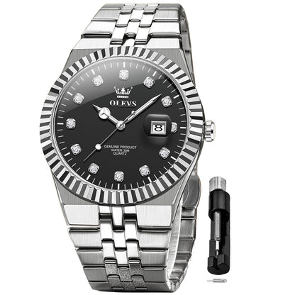 HOTOLEVS Mens Watches Luxury Diamond Calendar Stainless Steel Male Watches Business Dress Waterproof Luminous Fashion Watch for Men