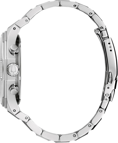 HOTBulova Men's Classic 6-Hand Chronograph High Performance Quartz Silver Stainless Steel Watch, Green Dial,Geometric Bezel 24 Hour Time, 44mm, Style:96B409