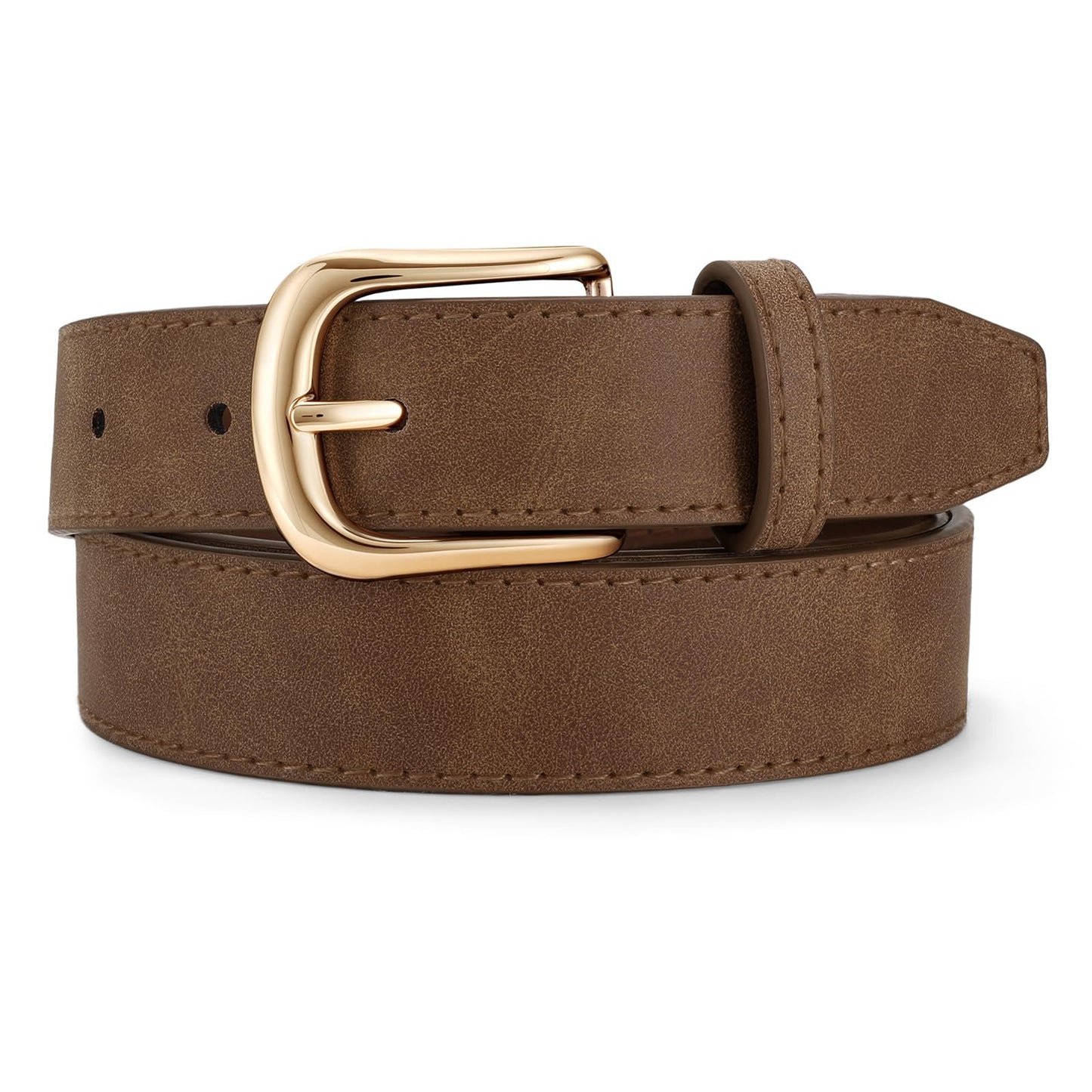 HOTJASGOOD Women Leather Belt with Gold Buckle Vintage Elegant Casual Waist Belt for Jeans Pants