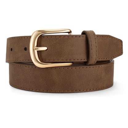 HOTJASGOOD Women Leather Belt with Gold Buckle Vintage Elegant Casual Waist Belt for Jeans Pants