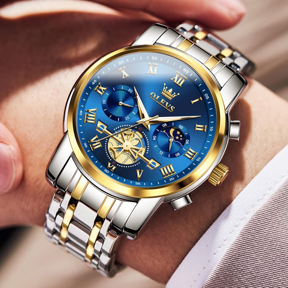 HOTOLEVS Mens Watches Waterproof Stainless Steel Adjustable Bracelet Watch Quartz Analog Watch for Men Fashion Business Classic Mens's Wrist watch's Casual Watches Gold/Blue/Black/White/Face/Dial