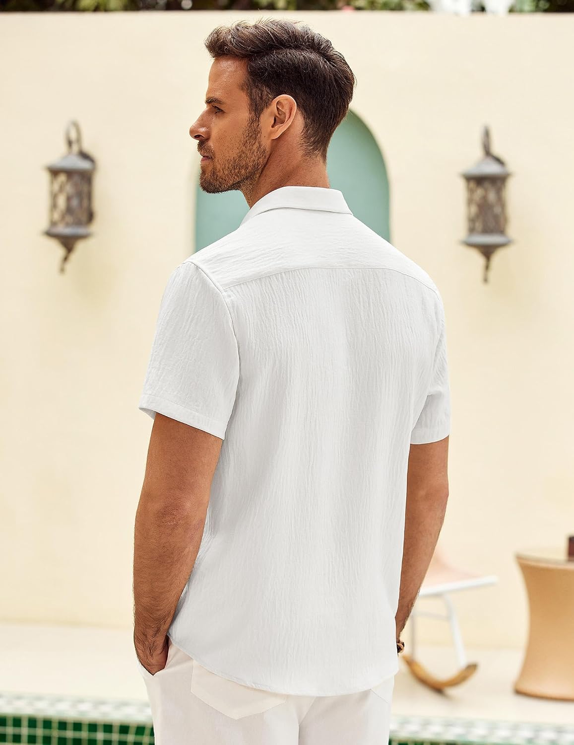 HOTCOOFANDY Mens Button Down Short Sleeve Shirt Casual Shirts Summer Beach Textured Shirts with Pocket