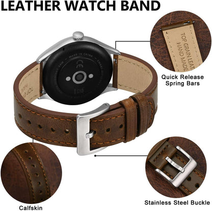 HOTBISONSTRAP Leather Watch Straps, Classic Oil Waxed Leather, Quick Release Replacement Band for Men and Women, Band Width 18mm 20mm 22mm