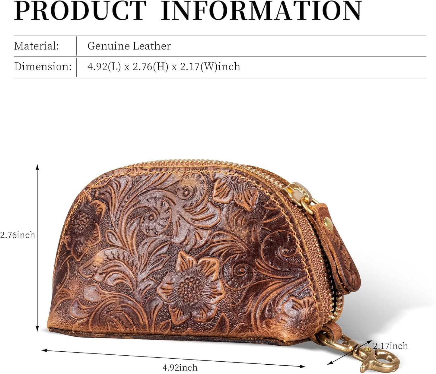 HOTGexmil Genuine Leather Coin Purse with Zipper, Mini Coin Pouch | Full Grain Leather Bag for Women Men,Change Wallet,Zipper Closure,Earbuds Chargers Cables,Floral Brown