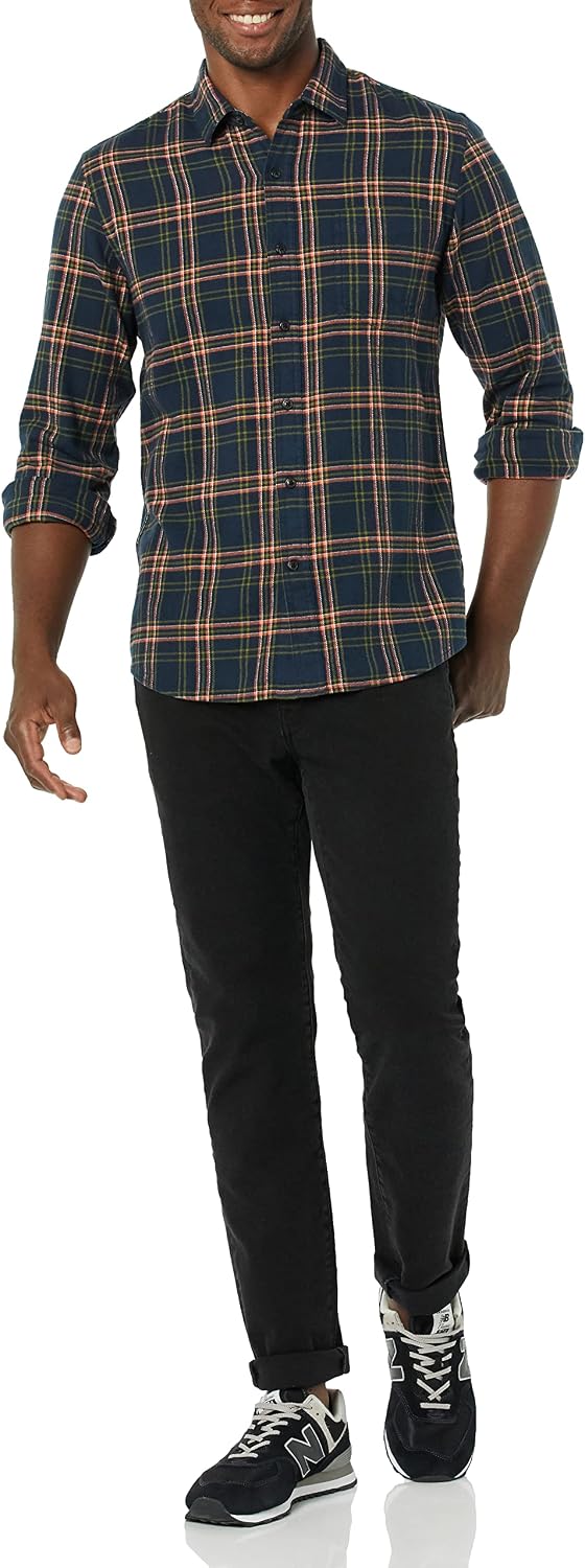 HOTAmazon Essentials Men's Slim-Fit Flannel Shirt, Long Sleeve Button Down Plaid