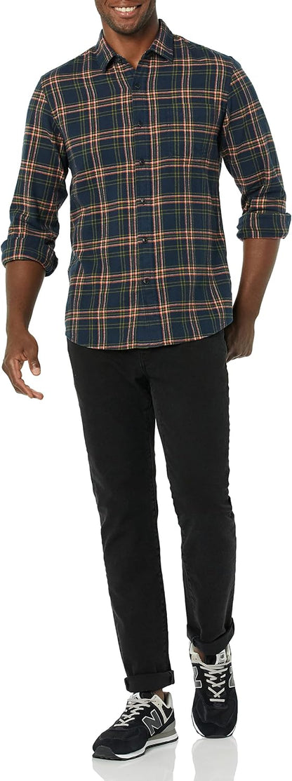 HOTAmazon Essentials Men's Slim-Fit Flannel Shirt, Long Sleeve Button Down Plaid