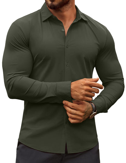 HOTCOOFANDY Men's Muscle Fit Dress Shirts Wrinkle-Free Long Sleeve Casual Button Down Shirts