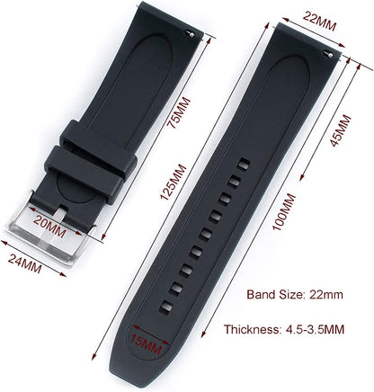 HOTWatch Band Quick Release Fluororubber 19mm 20mm 21mm 22mm Soft Durable Universal FKM Rubber Replacement Band Strap for Men Women