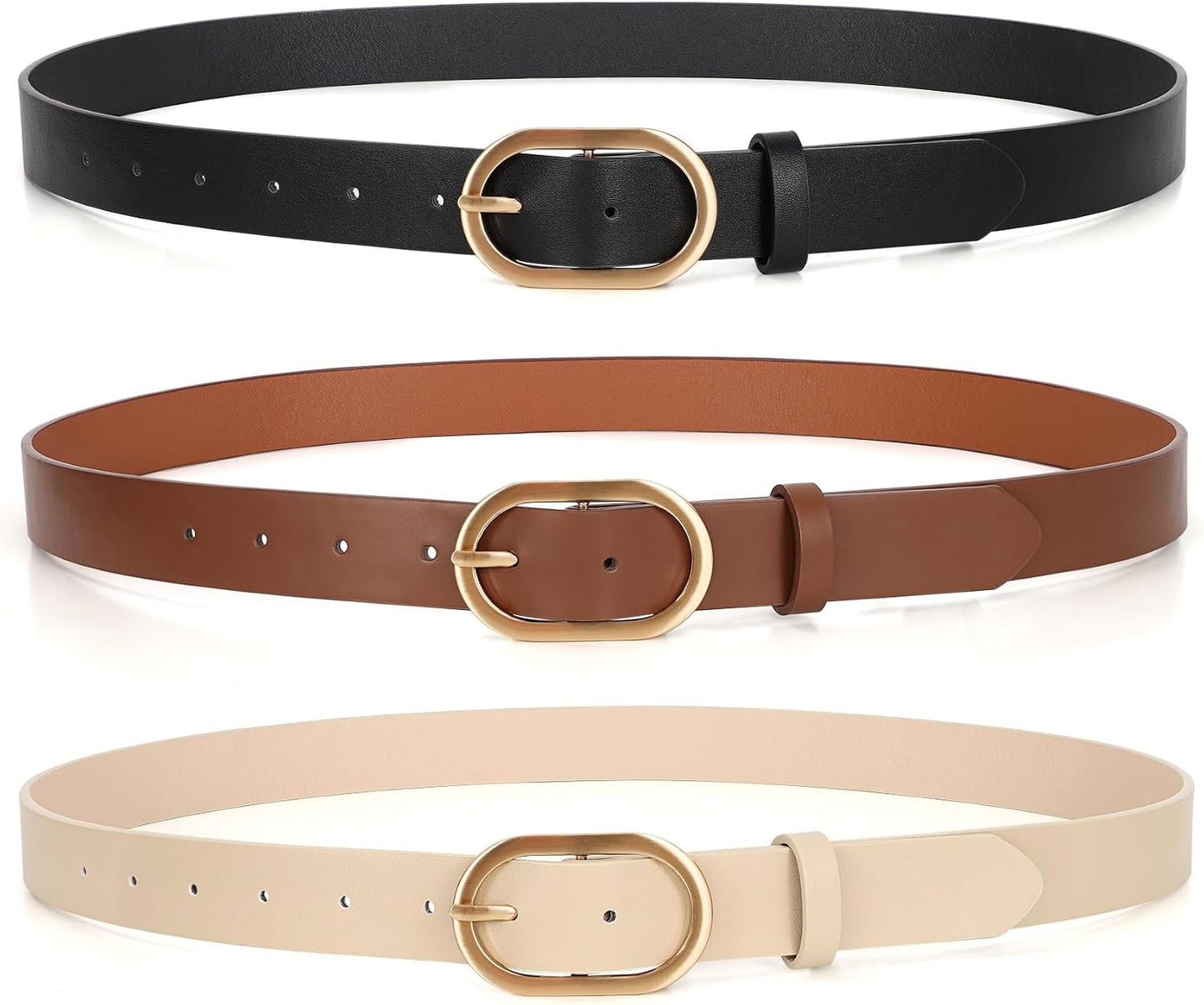 HOTXZQTIVE 3 Pack Plus Size Women's Leather Belts for Jeans Pants Dress Fashion Gold Buckle Ladies Waist Belt