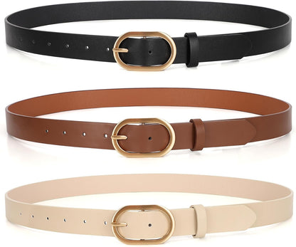 HOTXZQTIVE 3 Pack Plus Size Women's Leather Belts for Jeans Pants Dress Fashion Gold Buckle Ladies Waist Belt