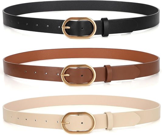HOTXZQTIVE 3 Pack Plus Size Women's Leather Belts for Jeans Pants Dress Fashion Gold Buckle Ladies Waist Belt