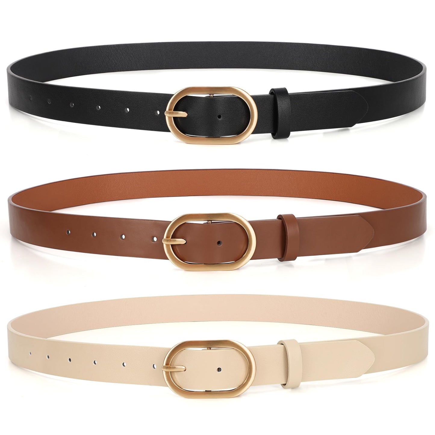 HOTXZQTIVE 3 Pack Plus Size Women's Leather Belts for Jeans Pants Dress Fashion Gold Buckle Ladies Waist Belt