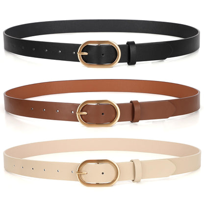 HOTXZQTIVE 3 Pack Plus Size Women's Leather Belts for Jeans Pants Dress Fashion Gold Buckle Ladies Waist Belt