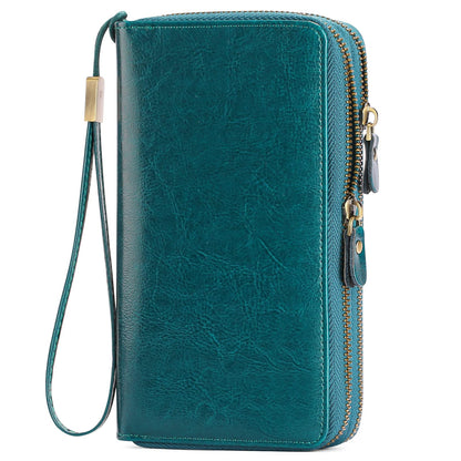 HOTSENDEFN Leather Women Wallet RFID Blocking Zipper Around Phone Holder Clutch Wristlet Large Capacity