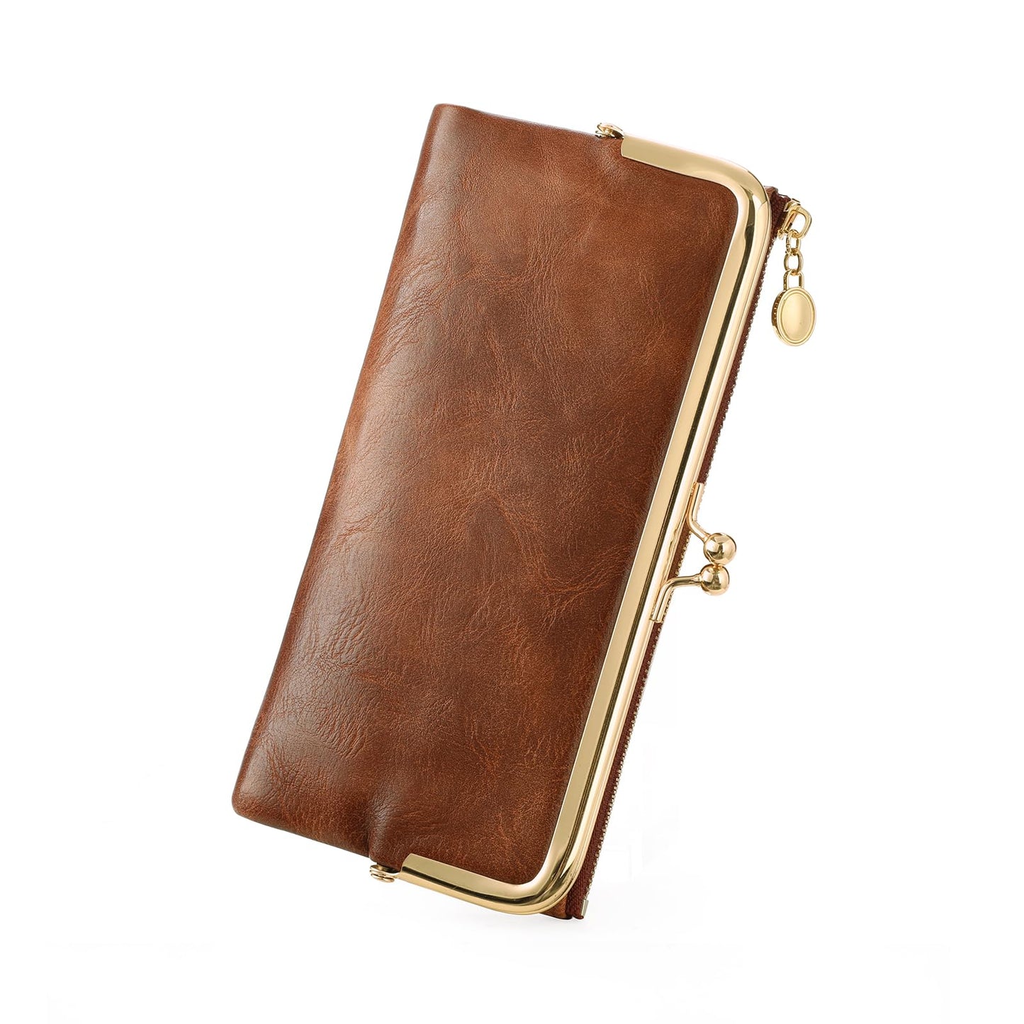 HOTGOIACII Womens Wallet Kiss Lock Bifold Leather Wallets for Women Green | Vintage Wallet for Women,Ladies Clutch Purse,Women's Card Holder Wallet with Zipper