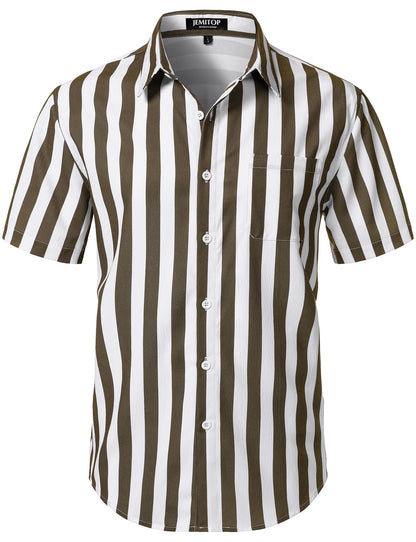 HOTJEMITOP Mens Stretch Wrinkle Free Texture Shirts | Lightweight, Summer, Beach, Stylish, Button Down, Short Sleeve, Casual, Vacation