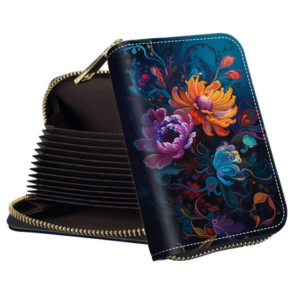 HOTSmall Wallet for Women Credit Card Holder,RFID Leather Business Card Case Wallet with Zipper Design for Women Men Gifts-Butterflies and Elephants
