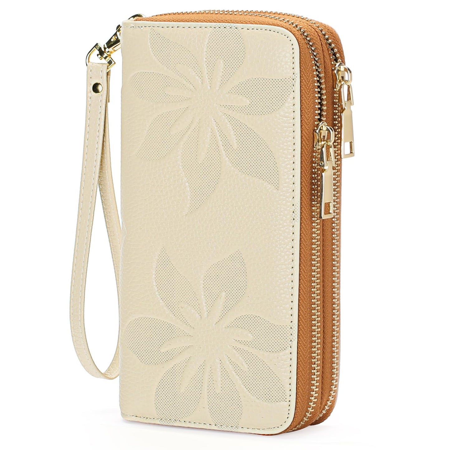 HOTGOIACII Women's Wallet Large Capacity Double Zip Ladies Card Phone Holder RFID Blocking Wristlet Leather
