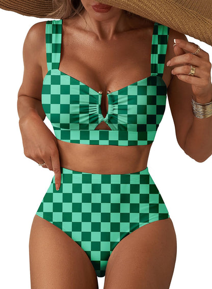 HOTHerseas Women's 2 Piece U Wire Cutout Bikini Sets Floral Print High Waisted Swimsuit 2026 Summer Beach Swim Bathing Suit